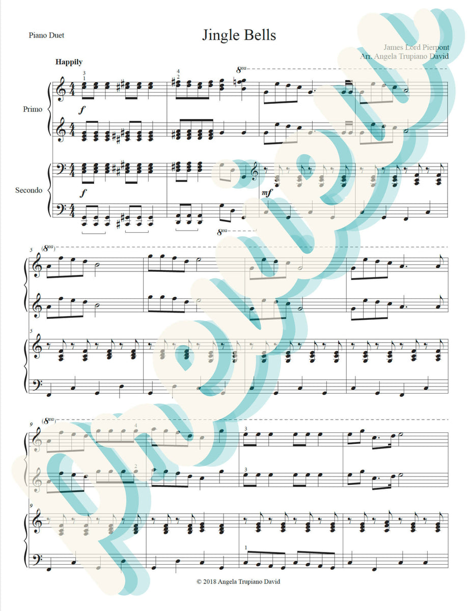 Jingle Bells (Early Intermediate Piano Duet) Music Teacher Resources