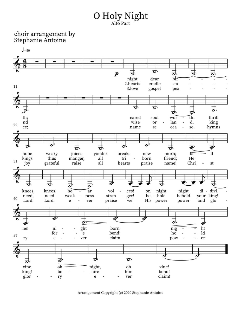 O Holy Night alto Music Teacher Resources
