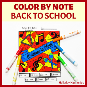 Color by Note Treble and Bass Clef Music Worksheet - Back to School