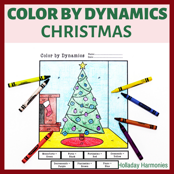 Christmas Color by Dynamics Worksheets - Music Dynamics Activities