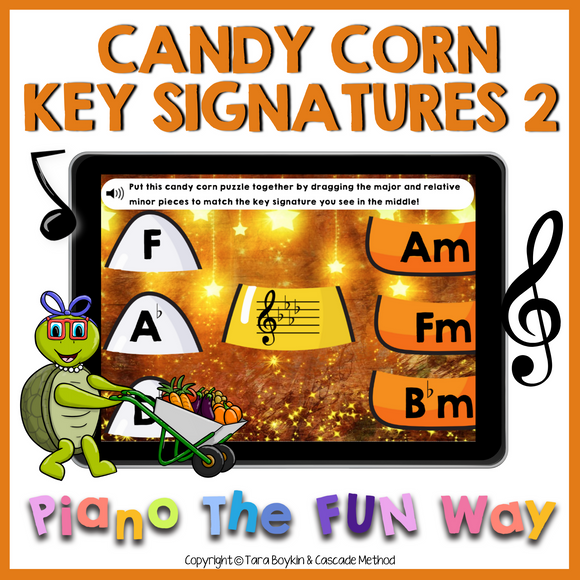 Boom Cards: Candy Corn Flat Key Signatures Level 2 (Treble)