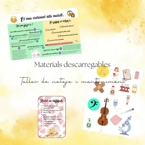 Materials per al taller de neteja i manteniment i per a fer la cello-farmaciola