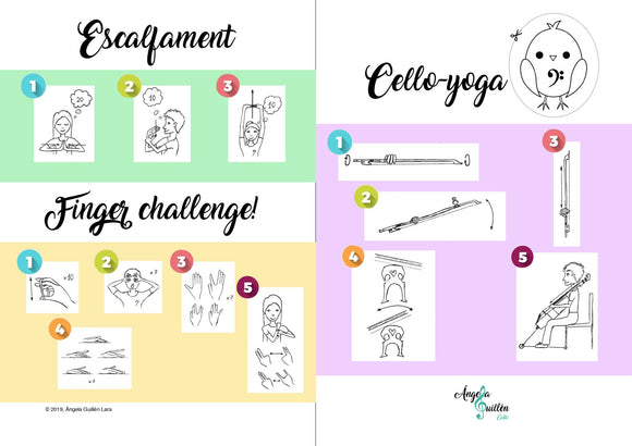 Cello Yoga, escalfament i Finger Challenge