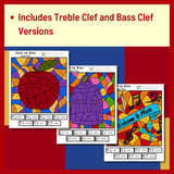 Color by Note Treble and Bass Clef Music Worksheet - Back to School