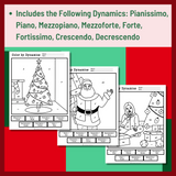 Christmas Color by Dynamics Worksheets - Music Dynamics Activities