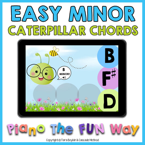 Boom Cards: Easy Minor Caterpillar Chords (Cm, Dm, Em, Fm, Gm, Am & Bm)