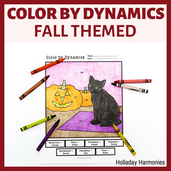 Fall Themed Color by Dynamics Worksheets - Music Dynamics Activities