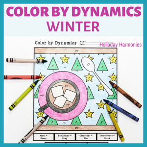 Winter Color by Dynamics Worksheets - Music Dynamics Activities