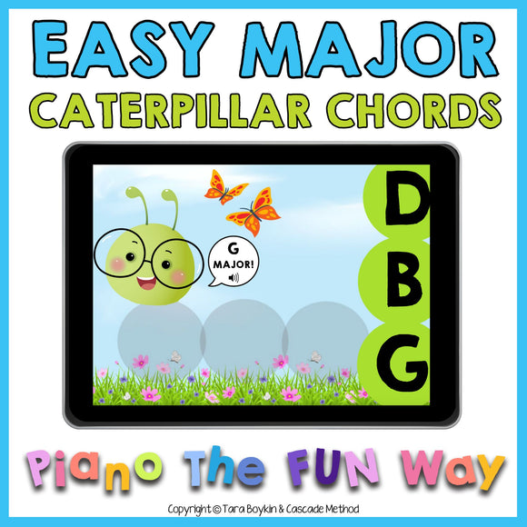 Boom Cards: Easy Major Caterpillar Chords (C, D, E, F, G, A & B)
