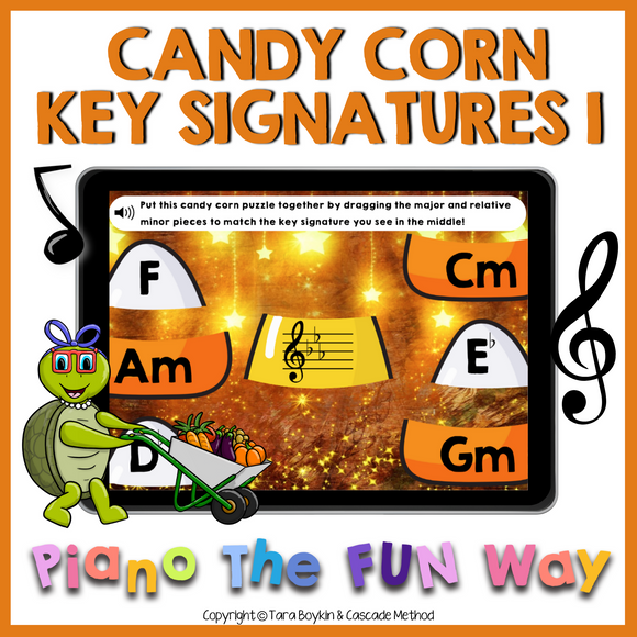 Boom Cards: Candy Corn Flat Key Signatures Level 1 (Treble)