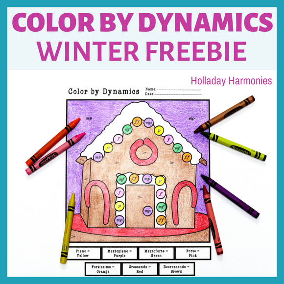 Color by Dynamics Music Worksheet | Winter Gingerbread House