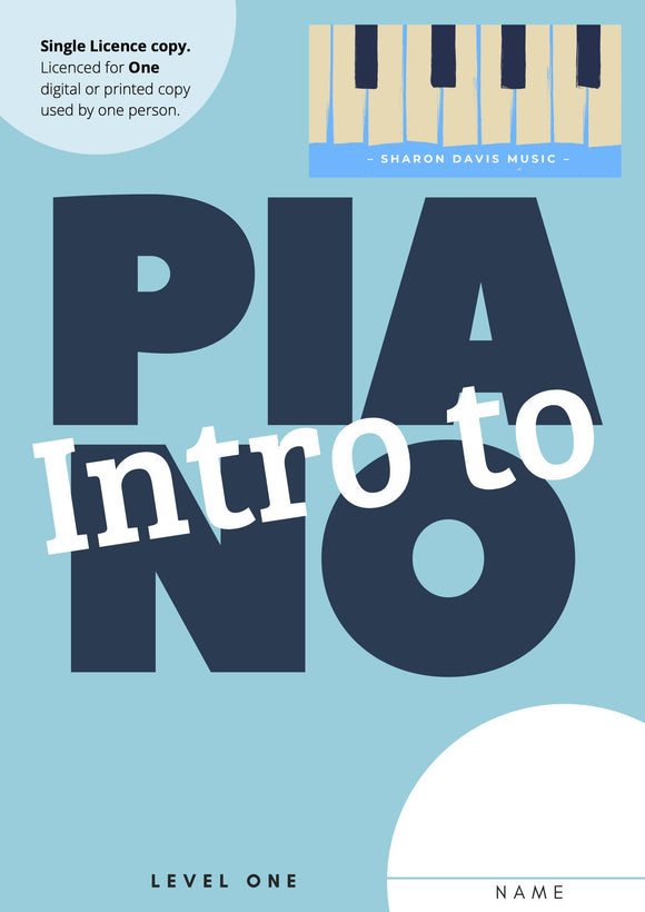 Intro to Piano Level 1 - Single Use. A4 paper size Digital Download