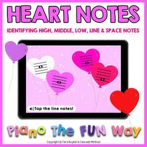Boom Cards: Heart Notes: High, Low, Middle, Space, Line (Valentine)