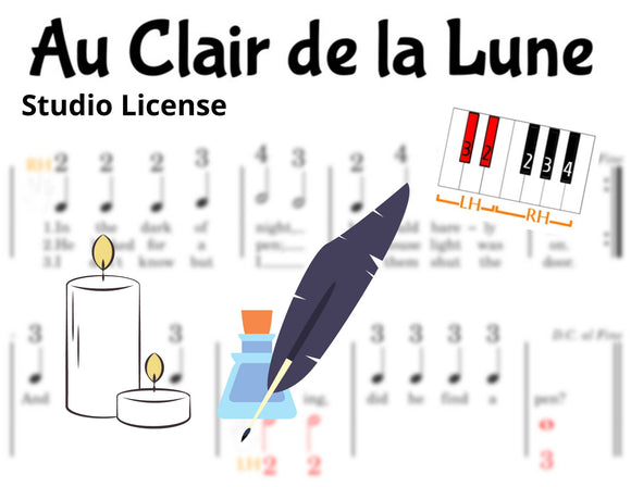 Au Clair de la Lune - Pre-staff Finger Number Notation on the Black Keys - STUDIO LICENSE