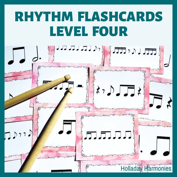 Four Beat Rhythm Music Flashcards Level Four - Eighth Rests, Dotted Half Note, One Eighth and Two Sixteenths