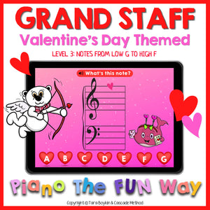 Boom Cards: Grand Staff Notes Valentines Themed Level 3