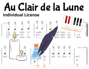 Au Clair de la Lune - Pre-staff Finger Number Notation on the Black Keys - INDIVIDUAL LICENSE