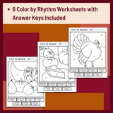Thanksgiving Color by Rhythm Worksheets | Fall Music Activities