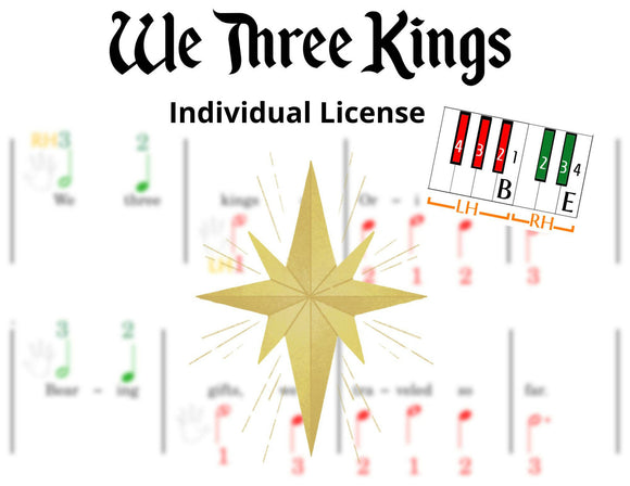 We Three Kings - Pre-Staff Finger Numbers - Black + White Keys (Individual License)