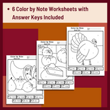 Thanksgiving Color by Note - Treble and Bass Clef | Fall Music Activities