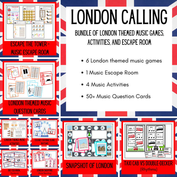London Calling! (London Themed Music Activities for the Queen's Jubilee) | Music Games, Music Activities, Music Escape Room