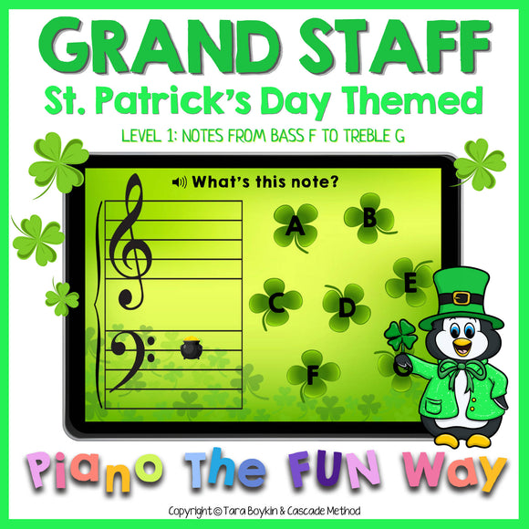 Boom Cards: Grand Staff Level 1 St. Patrick Day Themed