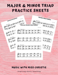 Major & Minor Triad Practice Sheets