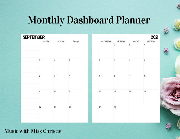 21-22 Monthly DASHBOARD Planner