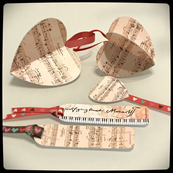 Mozart Sonata Heart Ornament Printable with bonus Bookmark