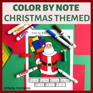 Christmas Themed Color by Note - Treble Clef and Bass Clef