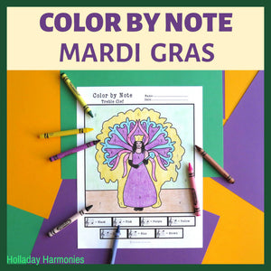 Mardi Gras Themed Color by Note - Treble Clef and Bass Clef