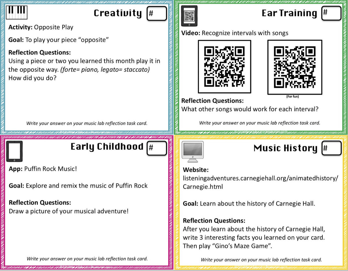Music Lab Task Cards FREE SAMPLE Editable and Digital Options