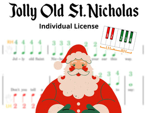 Jolly Old Saint Nicholas - Pre-staff Finger Numbers on Black + White Keys - Individual License