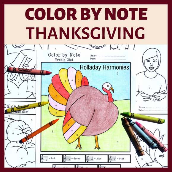 Thanksgiving Color by Note - Treble and Bass Clef | Fall Music Activities