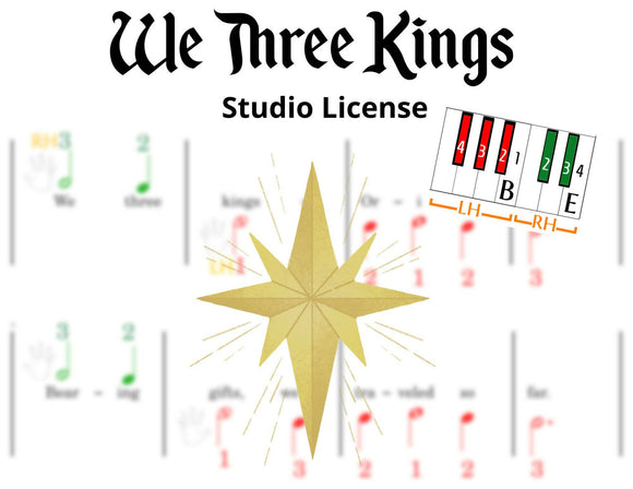 We Three Kings - Pre-Staff Finger Numbers - Black + White Keys (Studio License)