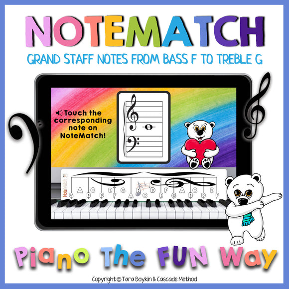 Boom Cards: NoteMatch Grand Staff Level 1 Notes from Bass F to Treble G
