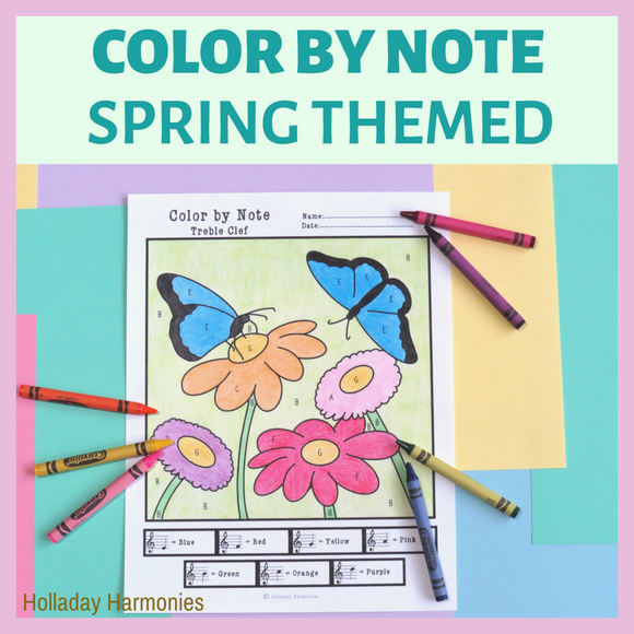 Spring Themed Color by Note - Treble Clef and Bass Clef
