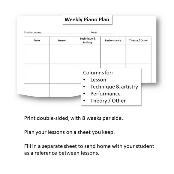 Weekly Lesson & Practice Plan - Piano Adventures compatible