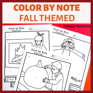 Fall Themed Color by Note - Treble Clef and Bass Clef | Autumn Music Activities