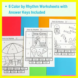 Summer Themed Color by Rhythm Worksheets | End of Year Activities