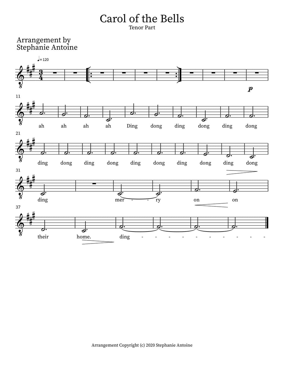 CAROL OF THE BELLS - TENOR PART – Music Teacher Resources