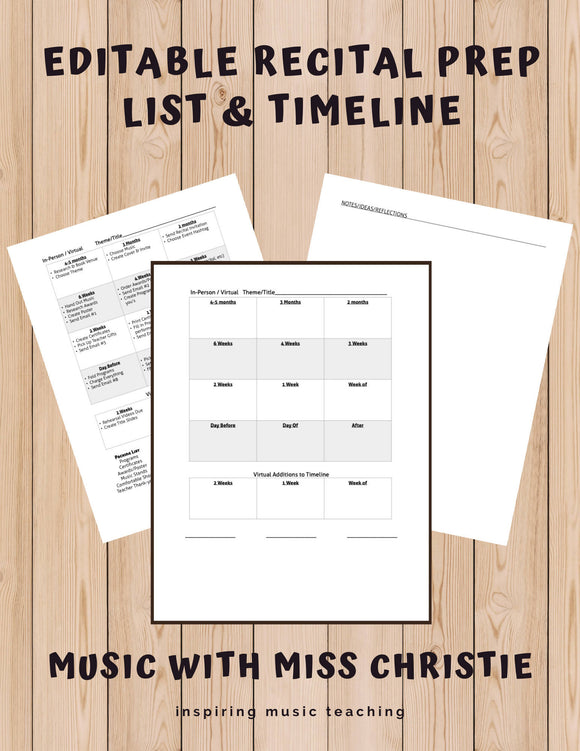 Editable Recital Prep List & Timeline (PowerPoint)