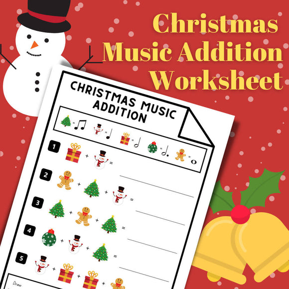Christmas Music Addition Worksheet (Elementary) - Studio License