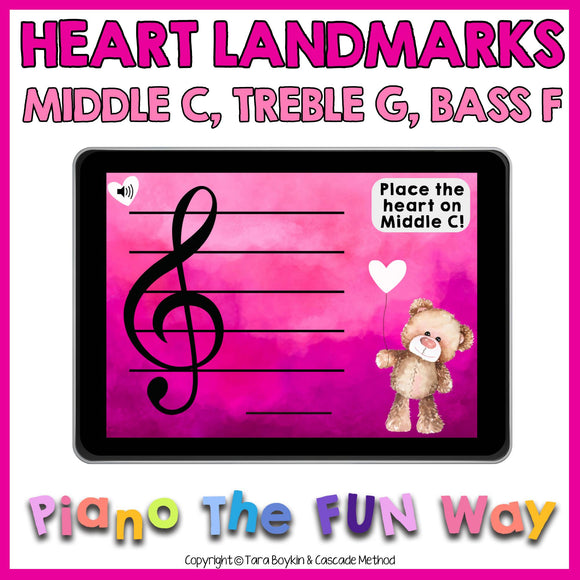 Boom Cards: Heart Landmarks (Middle C, Treble G, Bass F)