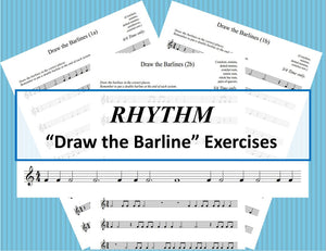 Draw the Barlines in the Rhythm - simple time - 5 sheets of exercises.