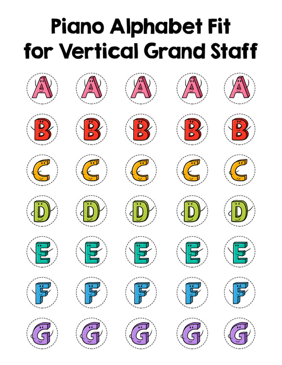 Piano Alphabet Fit for Vertical Grand Staff