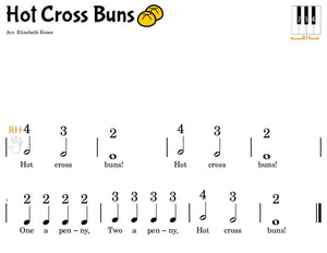Hot Cross Buns - Prestaff Finger Number Notation on Black Keys