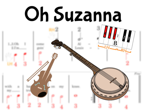 Oh Suzanna - Pre-staff Finger Number Notation on the Black Keys STUDIO LICENSE