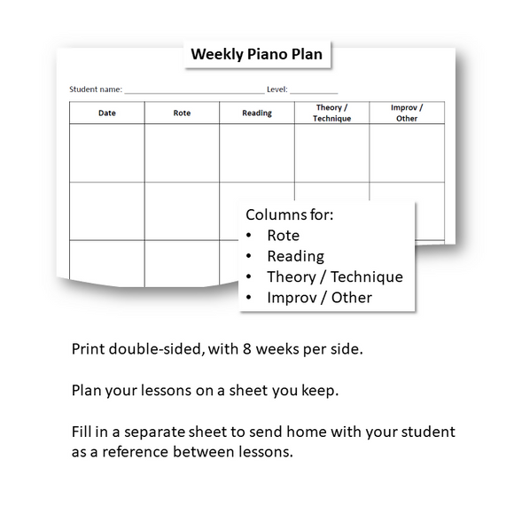 Weekly Lesson & Practice Plan - Piano Safari compatible