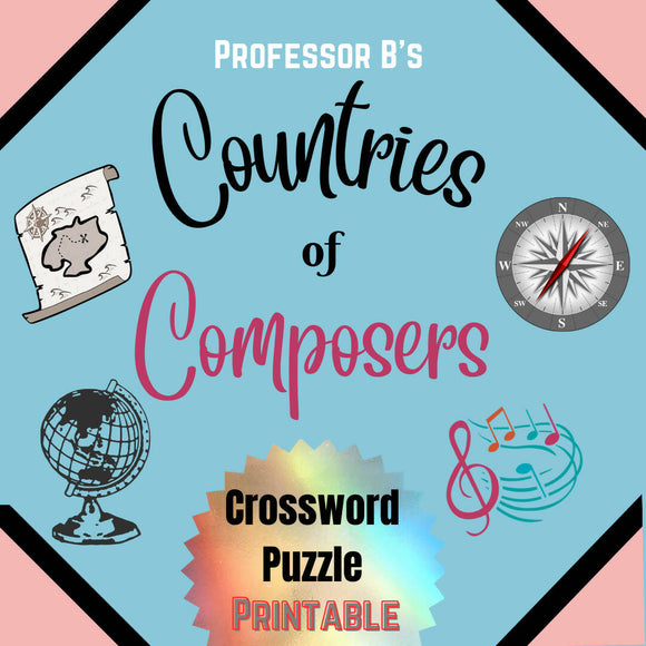 Countries of Composers Fun Crossword Puzzle Worksheet (Answer Keys I
